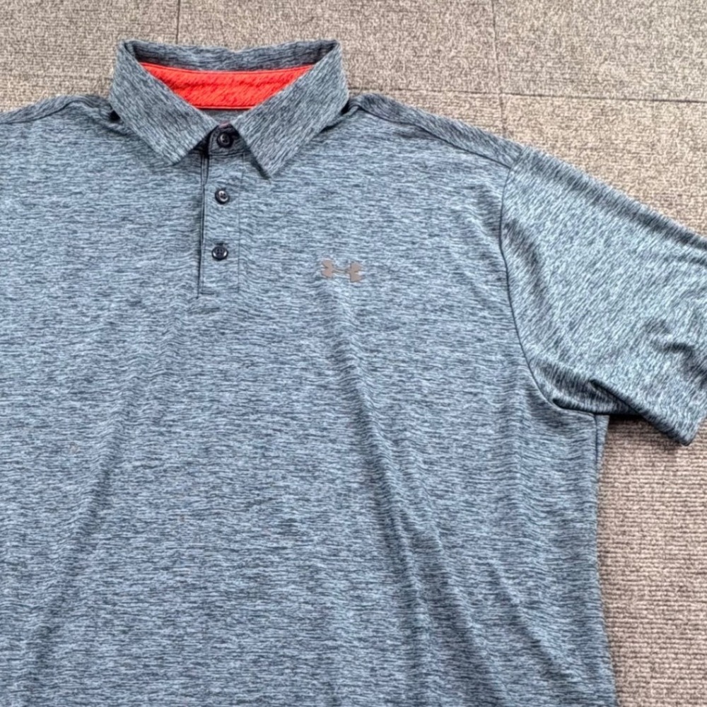 Under Armour HeatGear Mens XL Loose Fit Polo Shirt Blue Gray Heather Space Dye
